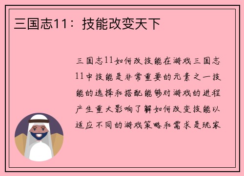 三国志11：技能改变天下